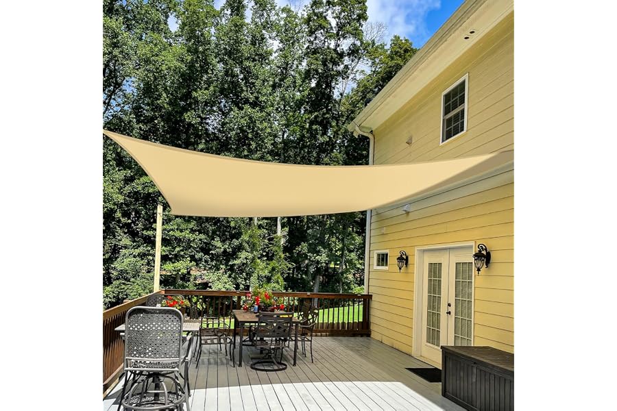 TANG 10' x 12' Sun Shade Sail Rectangle Outdoor Canopy UV Block Sunshades for Patio, Square Shade Cloth for Backyard Porch Deck Garden Pergola Cover, Sand