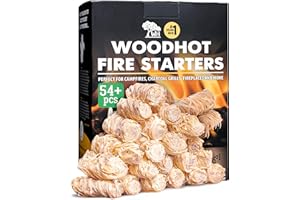 WH 54+ Pack Natural Fire Starters for Indoor Fireplace - Long-Burning Charcoal Starters - Odorless Firestarters for Wood Stove, Chimney, Campfires & Grill - Quick Ignite