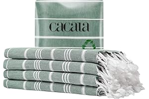 Cacala Turkish Hand Towels with Hanging Loop (23 x 36) Set of 4-100% Cotton Kitchen Towel Quick Dry Prewashed for Soft Feel Decorative Towels for Gym, Yoga, Bath and Kitchen - ArmyGreen