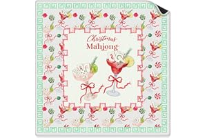 VIIJJUE Christmas Mahjong Mat 31.5 x 31.5 in, Red Green Christmas Bow Cocktail Mahjong Mat for Table, Non-Slip Noise Reduction Game Table Cover Tablecloth for Card Poker Dominoes Dice and Board Games