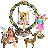Mood Lab Fairy Garden Kit - Swing Set of 6 pcs Miniature Figurines & Accessories - Hand Painted for Outdoor or House Decor