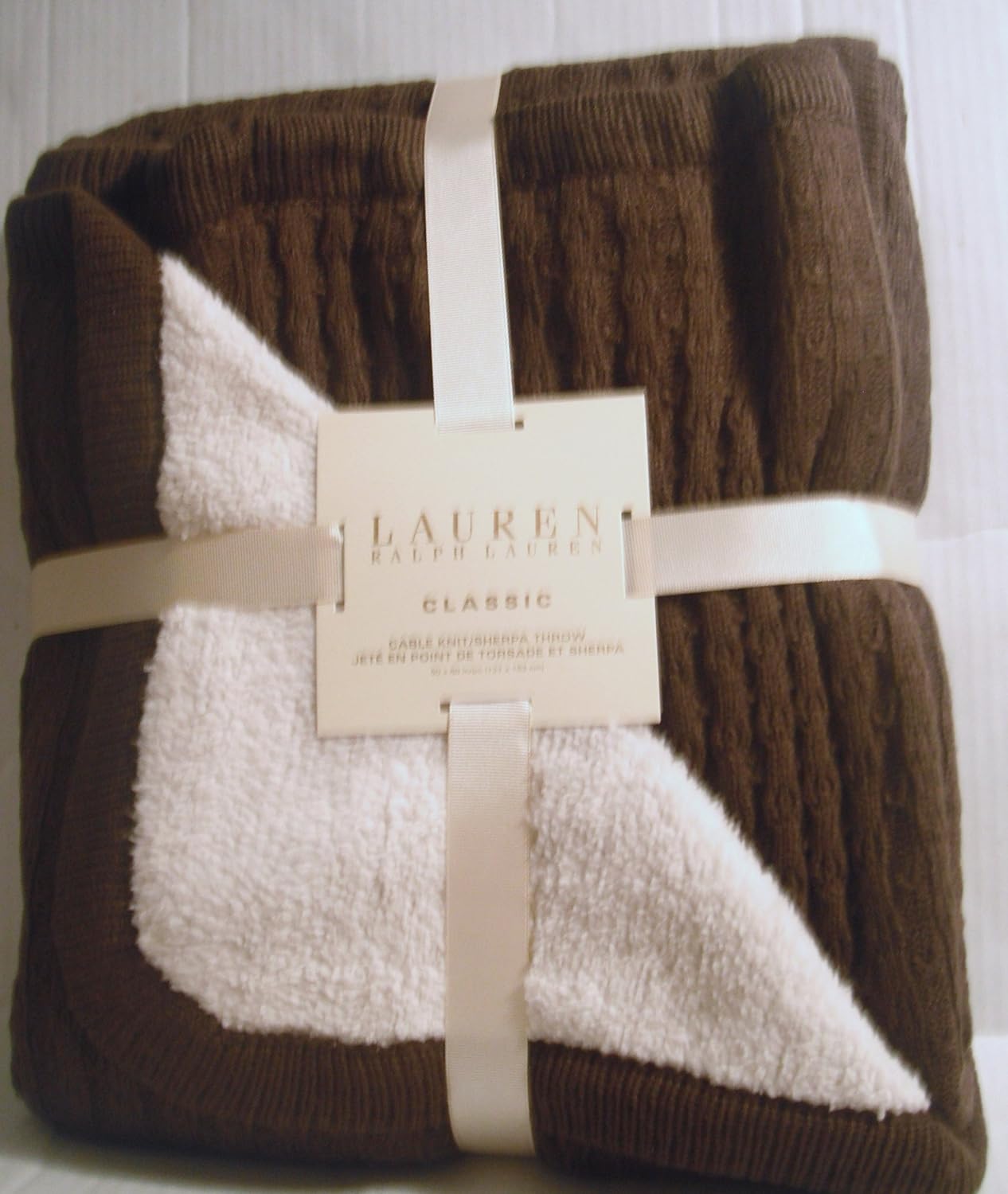 Lauren Ralph Lauren Cable Knit Sherpa Throw Blanketnutmeg Brown 50 X