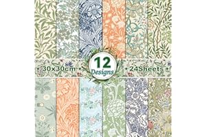 BOLSOME 24 Sheets William Morris Scrapbook Paper Pad Double-Sided Vintage Floral Patterned Decorative Craft Paper for Card Making Photo Album Journal DIY Craft, 11.8'' x 11.8''
