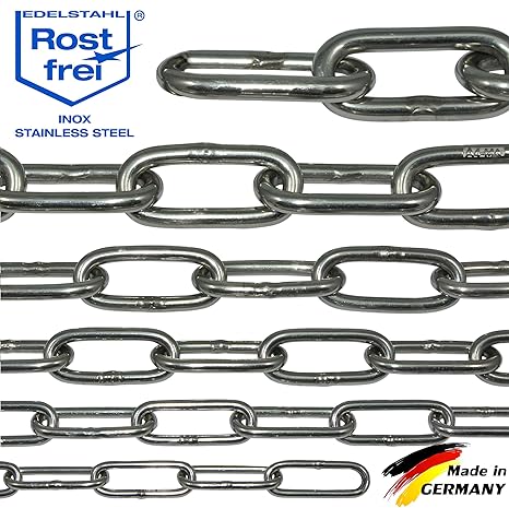 NietFullThings Edelstahl-Kette V4A Lang-gliedrig vielen Laengen und Staerken am Stueck Anker-Kette DIN 5685 DIN 763 Meterware