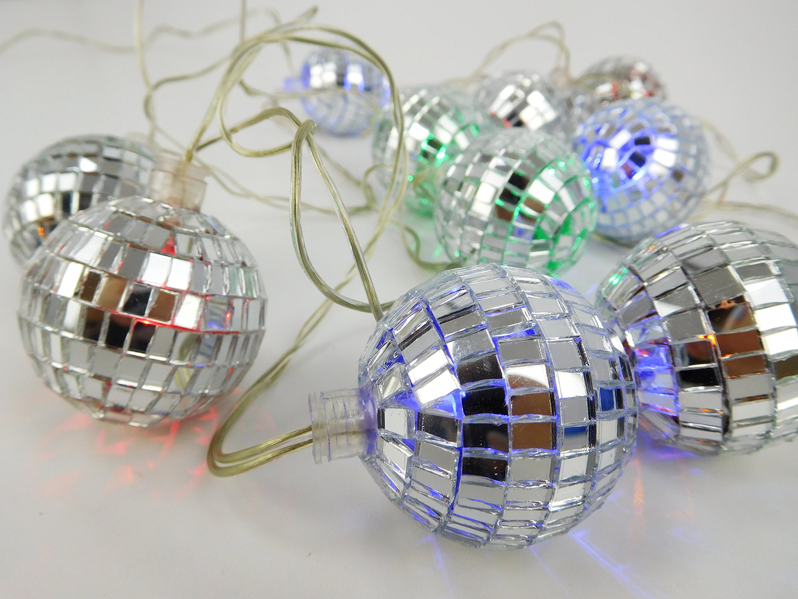 Christmas Concepts® 10 Multi Colour LED Disco Mirror Ball Lights - 2m (6.6ft) - Mains Operated - Party Lights - Retro Decoration.