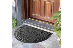 Mibao Half Round Door Mat, Non-Slip Welcome Entrance Way Mat, Durable Rubber Door Mats, Low-Profile Heavy Duty Doormat, Half Circle Mats for Garage, Patio, High Traffic Areas, 18" x 30", Gray