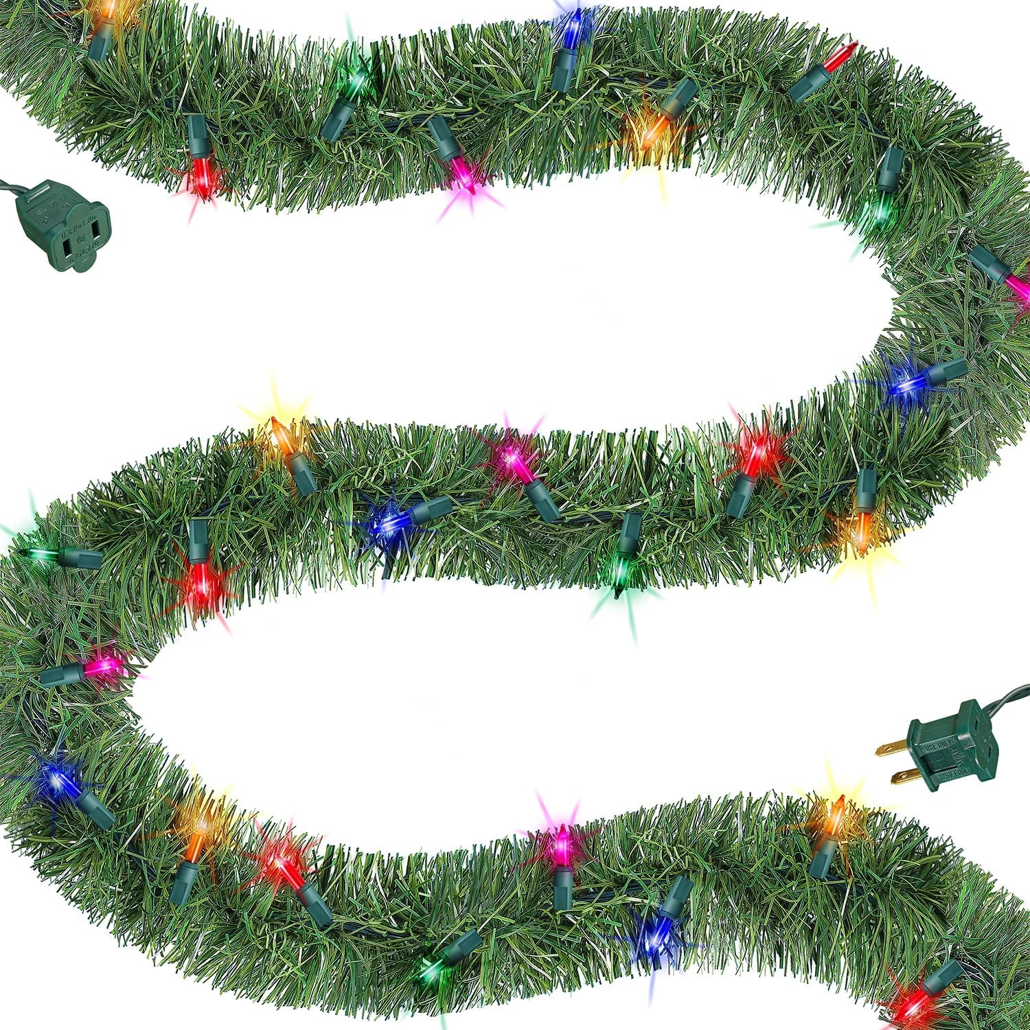 Wreaths, Garlands & Swags - Biswing 15 FT Pre-lit Christmas Green Garland, Lighted Artificial Pine Garlands with 35 Count Multicolor Lights, Connectable & Light Up for Indoor Outdoor Gate Home Winter Holiday New Year Decor