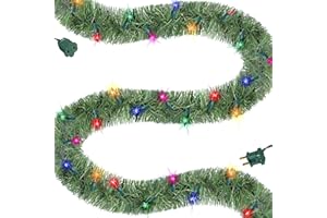 Biswing 15 FT Pre-lit Christmas Green Garland, Lighted Artificial Pine Garlands with 35 Count Multicolor Lights, Connectable & Light Up for Indoor Outdoor Gate Home Winter Holiday New Year Decor