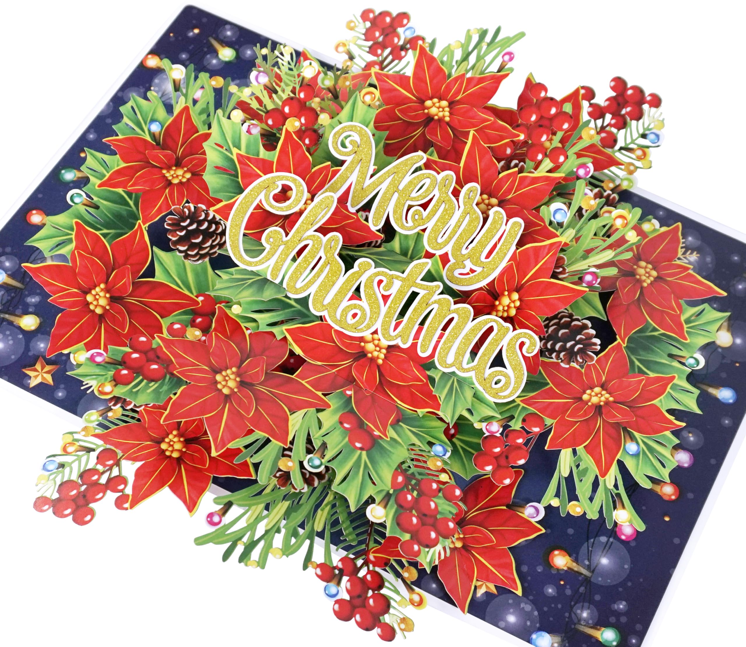 CUTPOPUP Poinsettia Merry Christmas Cards 2025, Pop Up Christmas Cards w Envelope, 3D Xmas Card, Holiday Greeting Card Gifts for Her Him Wife Husband Family Son Mum Dad (Poinsettia) US8-CN294UK — image 1