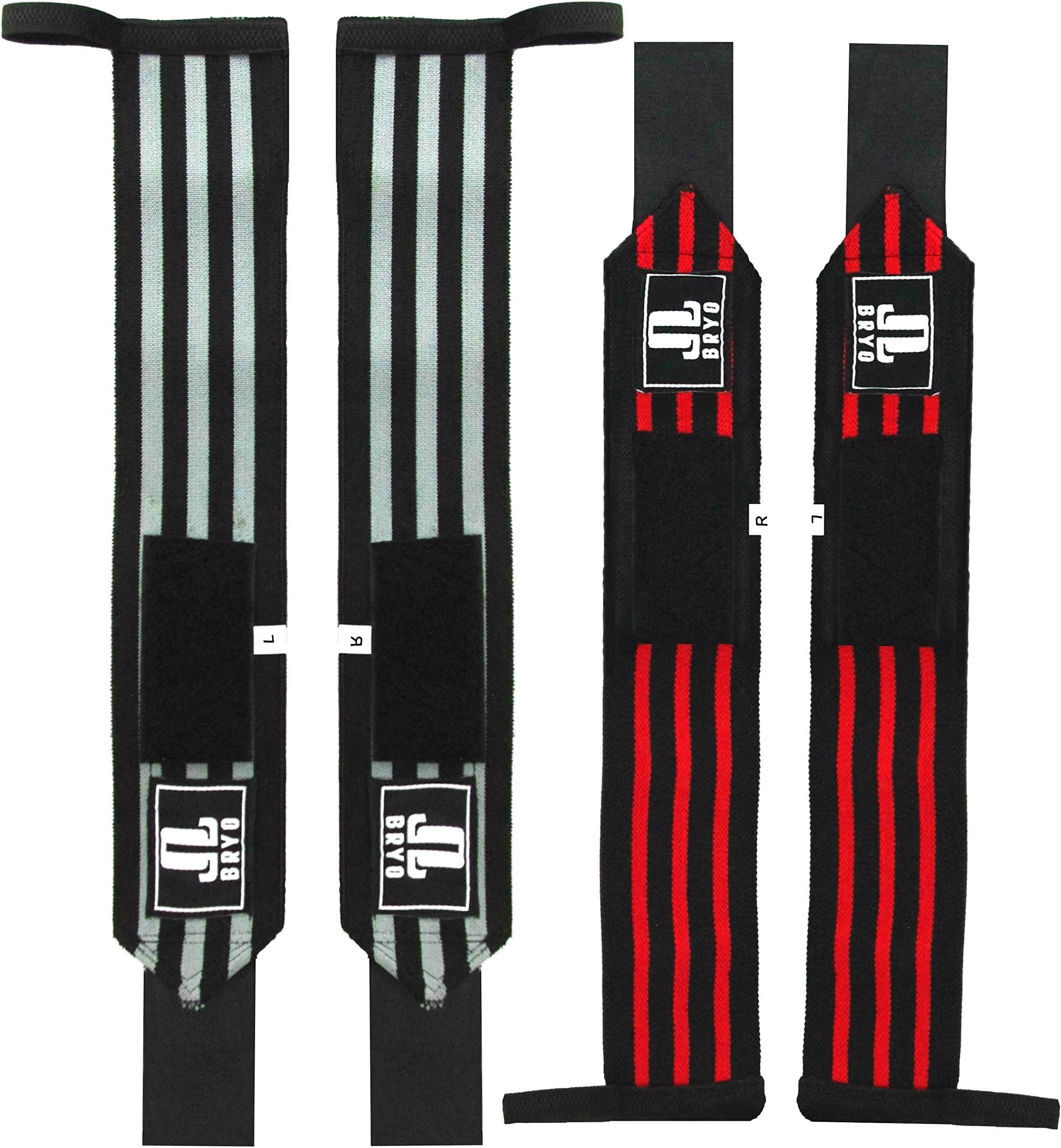 BRYO 2 Pairs of Premium Quality 18" Wrist Wraps for Women and Men - 1 Heavy Duty and 1 Extra Heavy Duty - for Weightlifting and Weight Training with One Year Warranty