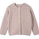 Miipat Baby Girl Sweater Knit Toddler Cardigan Long Sleeve Button Up Hollow Crochet Sweater