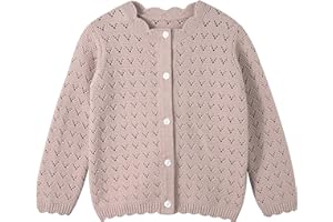 Miipat Baby Girl Sweater Knit Toddler Cardigan Long Sleeve Button Up Hollow Crochet Sweater