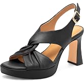 Muikecors Women's Chunky Platform Heels Block Heeled Sandals Open Square Toe Slingback High Heels Dress Wedding Party Sandal Shoes