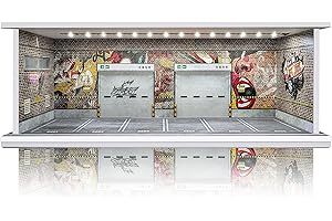 WAIVVY 1/64 Scale Cars Display Case: Toy Car Parking Garage with LED Light Compatible with Hot Wheels, FoamBoard Storage Display for Matchbox with Acrylic Cover (Silent Scream)