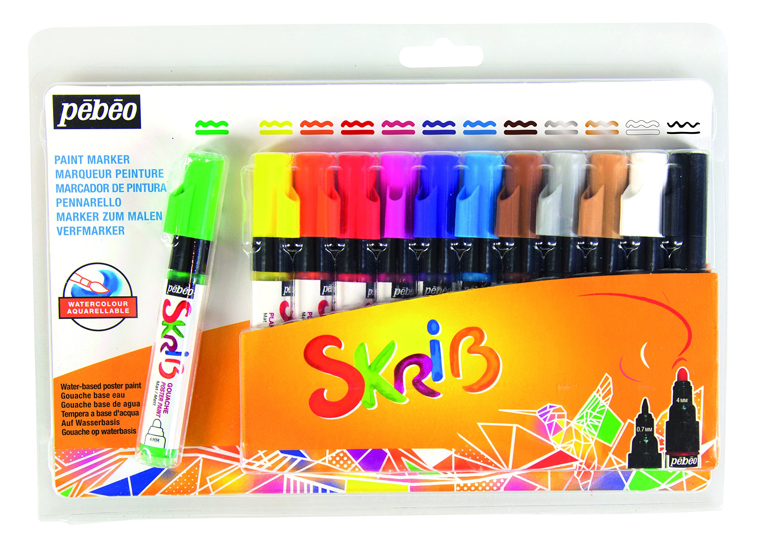 Pébéo 604105 Skrib Paint Set 12 Rainbow Gouache Paint Markers 18.3 x 2.1 x 25.7 cm