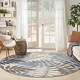 Nourison Aloha Indoor/Outdoor Grey/Blue 7’10” x Round Area Rug, Easy Cleaning, Non Shedding, Bed Room, Living Room, Dining Ro