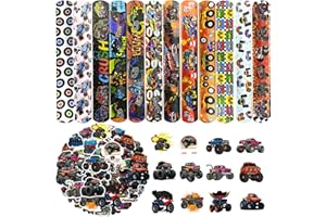 QZYCMHOO Monster Truck Party Favors Set, 24 Slap Bracelets and 50 Stickers, Racing Theme Party Supplies, Monster Truck Bracel