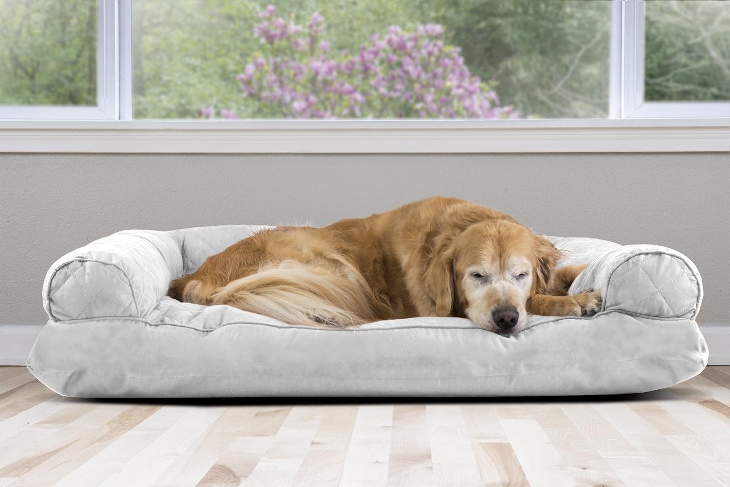 Furhaven Pet Dog Bed - Quilted Pillow Cushion Traditional Sofa-Style Living Room Couch Pet Bed with Removable Cover for Dogs and Cats, Silver Gray, Jumbo : Pet Supplies