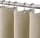Shower Curtain Linen-Style 122x182cm Taupe with Metal Hooks
