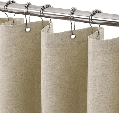 Shower Curtain Linen-Style 122x182cm Taupe with Metal Hooks