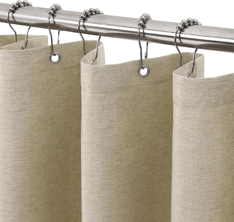 Shower Curtain Linen-Style 122x182cm Taupe with Metal Hooks
