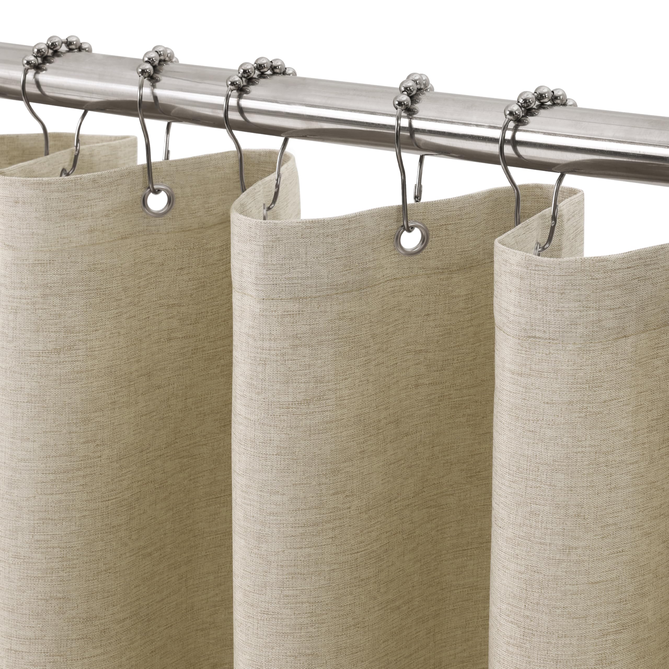 VANZAVANZU Waterproof Narrow Shower Curtain 92x182cm for Small Bathroom with Metal Hooks Linen Fabric Shower Curtain Heavy Duty Bath Curtain for Wet Room Bathtub Shower Stall - Taupe