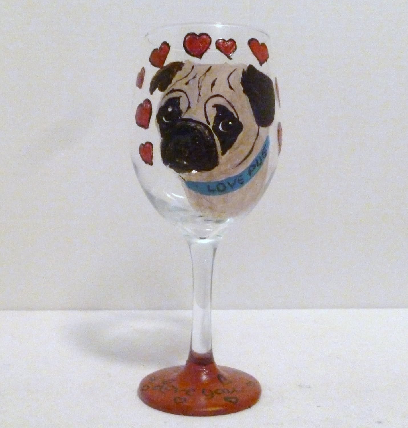 Amazon.com: Hand Painted I Love You Pug Dog Wine Glass “Dougie the Love