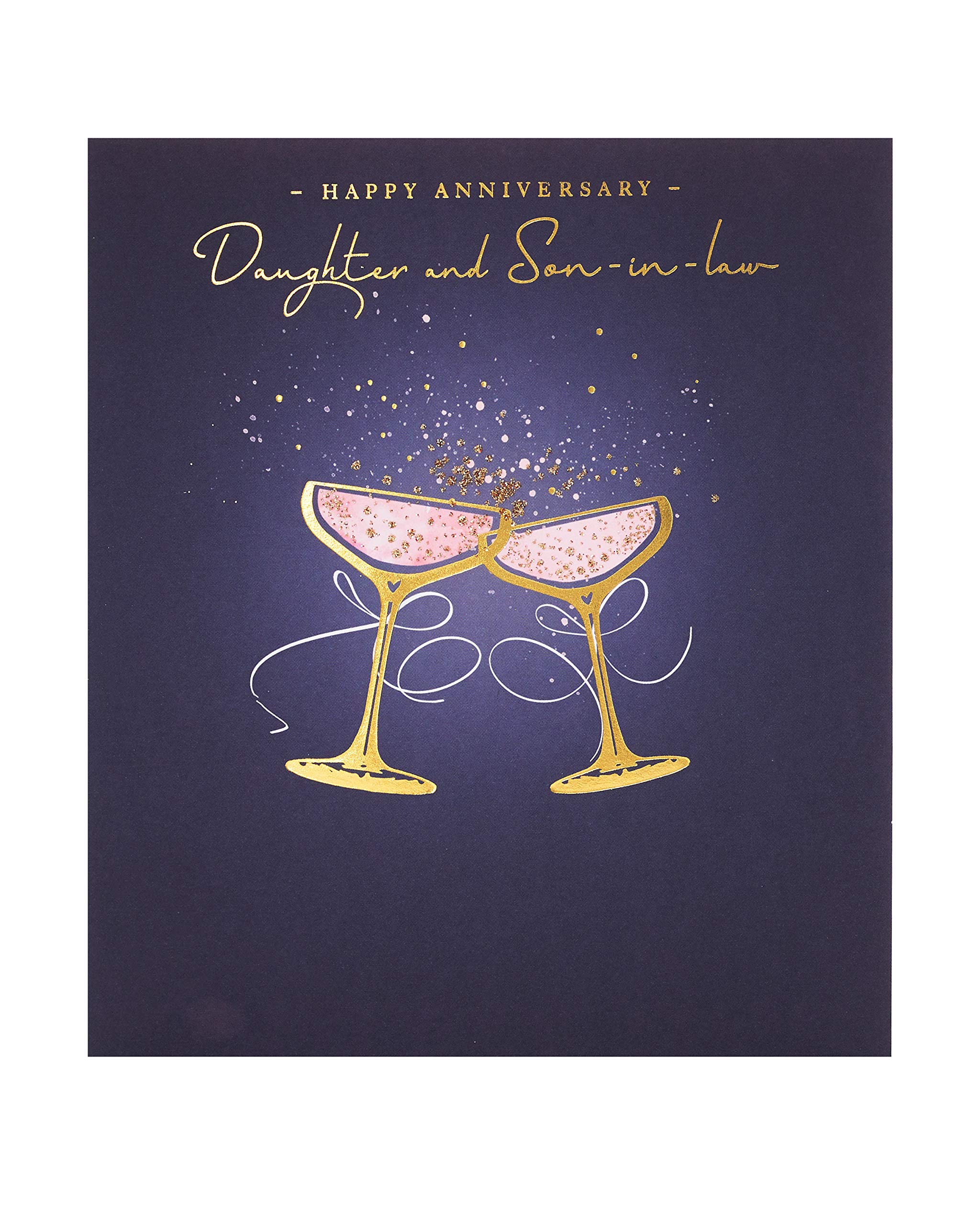 UK Greetings Daughter and Son-in-Law Wedding Anniversary Card Envelope - Champagne Design with Gold Glitter Finish