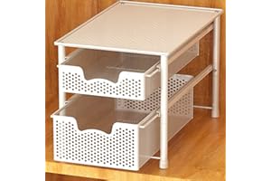 Simple Houseware Stackable 2 Tier Sliding Basket Organizer Drawer, White