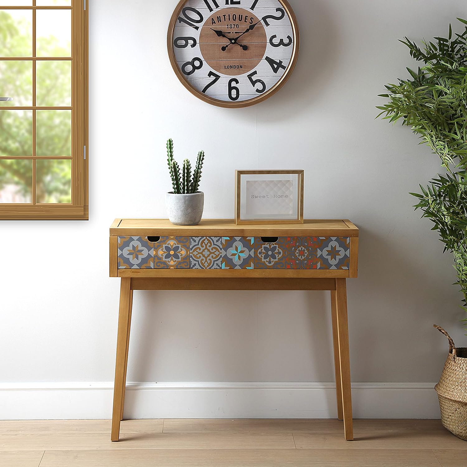 Versa Alfama Narrow Hallway Hallway Console Table with 2 Drawers, Dimensions H 81.5 x W 30 x L 90 cm, Wood, Colour: Grey - Image 4