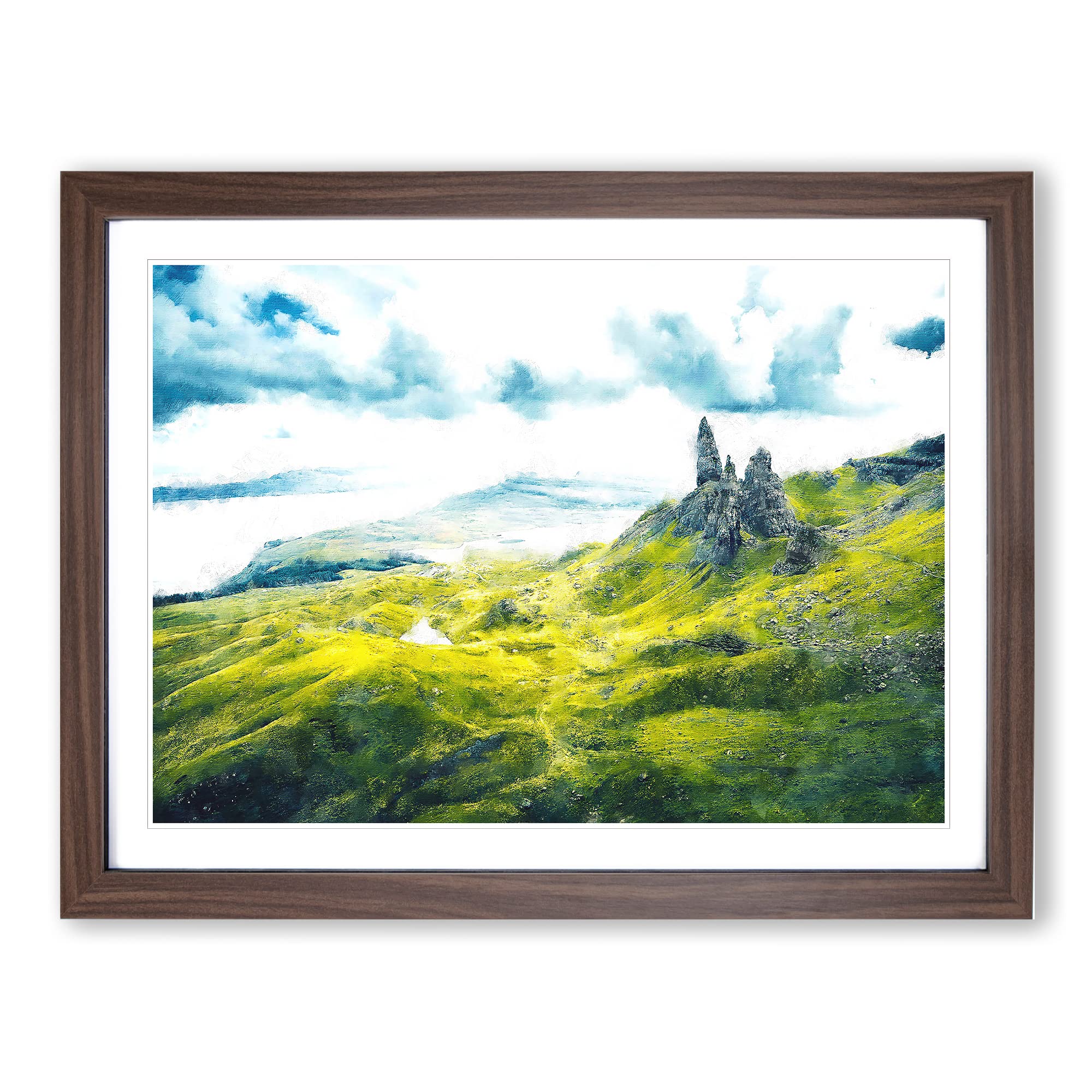 Old Man Of Storr Isle Of Skye Painting Modern Art Framed Wall Art Print, Ready to Hang Picture for Living Room Bedroom Home Office Décor, Walnut A4 (34 x 25 cm)