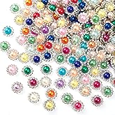 100 Pcs 12MM Sew on Rhinestones Mixed Colors Crystal Glass Metal Base Flower Shape,Flatback Pearls for Crafting,Sewing Accessories for Clothes and Shoes