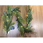 DecorbyHannah Norfolk Pine Christmas Garland with Lights, 6Ft Prelit Real Touch Artificial Cedar Evergreen Garland for Mantle, Lighted Xmas Garlands for Stairs Railing Fireplace Table Outdoor Decor