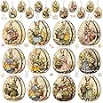 Yookeer 36 Pcs Vantage Easter Wooden Ornaments Retro Easter Decorations for Tree Bunny Ornaments Egg Shape Wood Cutouts with Rope Bunny Mini Signs Hanging Spring Decoration for Small Tree Home Indoor
