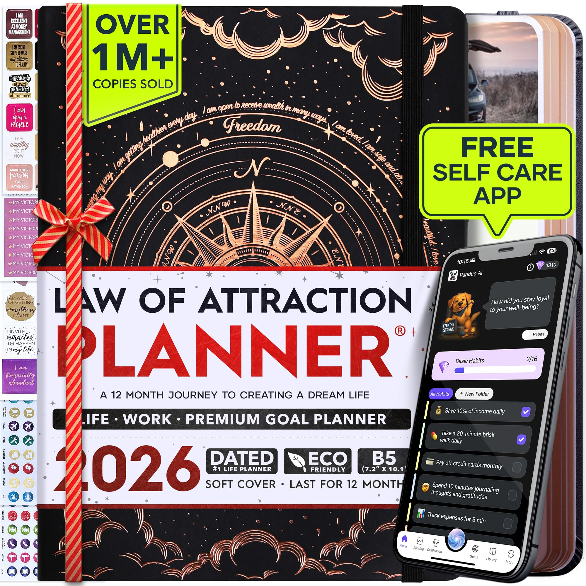 Law of Attraction Planner 2026 - Hourly, Weekly & Monthly Goal Setting Planner with Productivity App | 12 Month Life & Gratitude Journal | Include Foldable Vision Board, Gift Box & Stickers — image 1