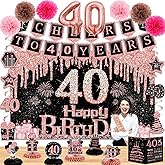 40th Birthday Decorations for Women,24PCS 40th birthday decor,Happy 40th Birthday Banner,Anniversary Card,6 Honeycomb Topper,Balloons,Cheers to 40 years banner,7 Hanging Swirl,6 paper Poms,sash