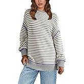 Cazaddi Women's Oversized Striped Sweater Long Sleeve Crew Neck Fall Pullover Sweater Tops