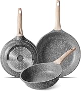 ZUOFENG Non Stick Frying Pan Set 20cm 24cm 28cm Stone Granite Coating