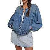 Lumister Womens Cropped Jean Jacket Oversized Zipped Long Sleeves Demin Jacket