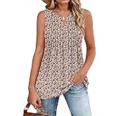Zeagoo Women's Summer Tank Tops 2026 Pleated V Neck Floral Loose Fit Casual Flowy Boho Tunic Sleeveless Shirts