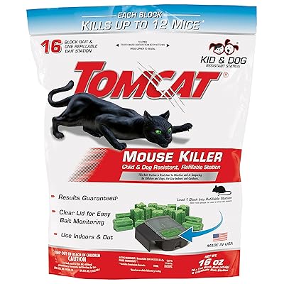 Tomcat Mouse Killer Refillable Station for Indoor/Outdoor Use - Child and Dog Resistant (1 Station with 16 Baits)