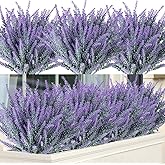 Ouddy Decor 12 Bundles Artificial Lavender Fake Flowers Faux Plastic Plants for Home Wedding Kitchen Garden Patio Window Box Office Table Centerpieces Indoor Outdoor Decor, Gray Purple