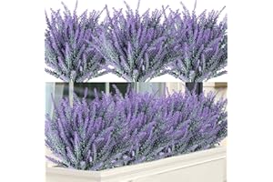 Ouddy Decor 12 Bundles Artificial Lavender Fake Flowers Faux Plastic Plants for Home Wedding Kitchen Garden Patio Window Box Office Table Centerpieces Indoor Outdoor Decor, Gray Purple