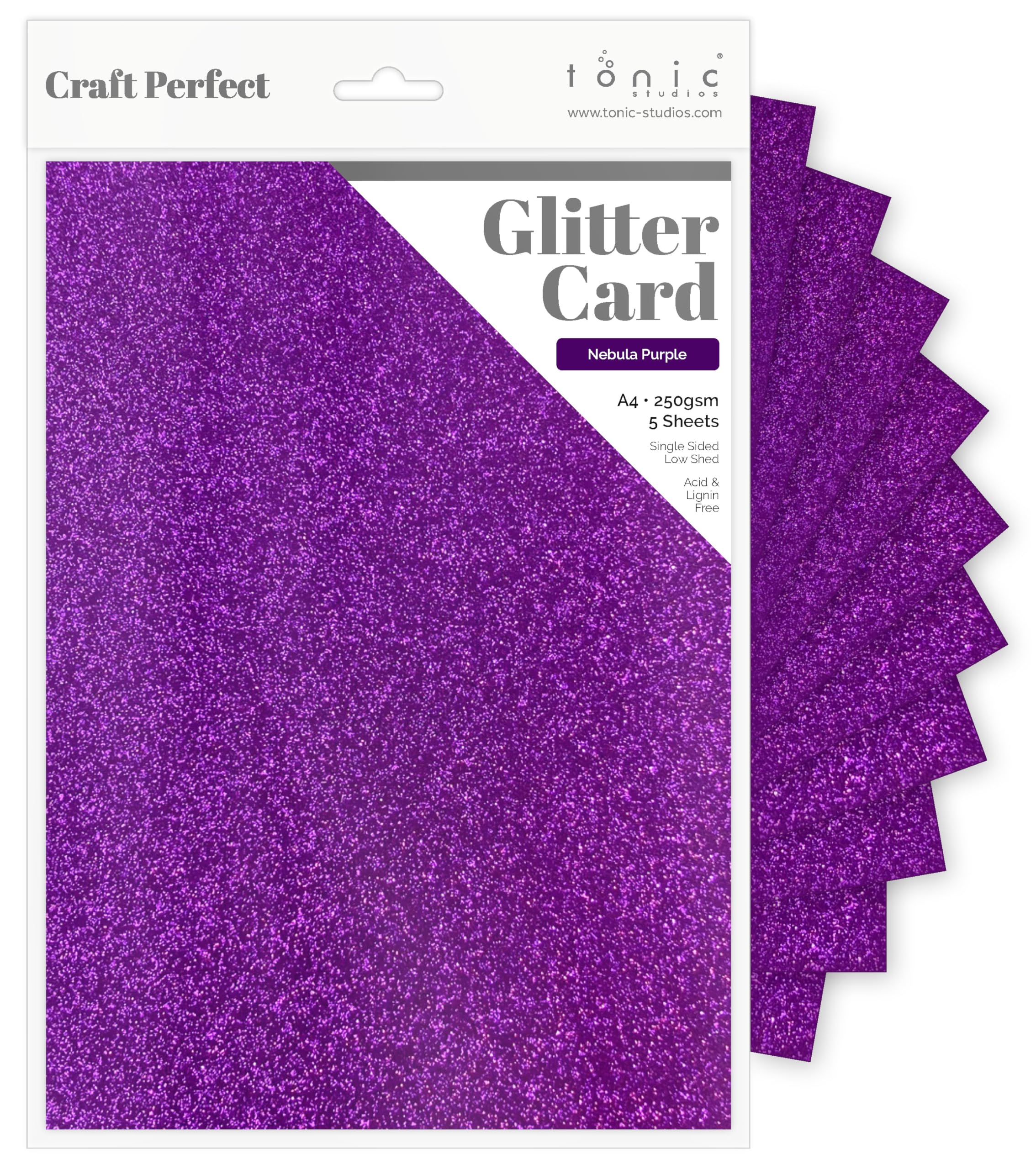 Tonic Studios A4 Craft Perfect Glitter Card, Cardstock, Nebula Purple, 30 x 21.5 x 0.5 cm