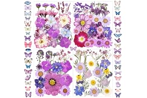 LUCISKY 146Pcs Purple Pressed Flowers for Resin Molds, Assorted Real Natural Dried Flowers Leaves Butterfly Stickers for DIY Art Nail Crafts, Jewelry, Candle, Soap Crafts Making
