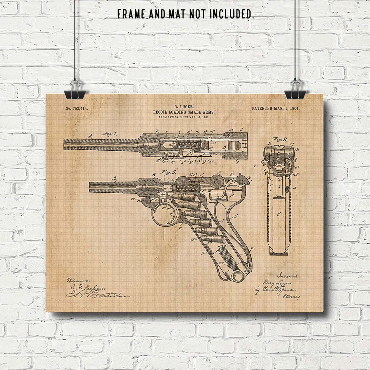 Amazon Com Original Luger Recoil Pistol Handgun Patent Art