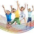 Climbing Cargo Net 6.5 x 9.8 ft Large Kids Backyard Climbing Net Double Layers Playground Safety Net with Storage Bag for Monkey Bar, Treehouse Accessories (Rainbow Colors)