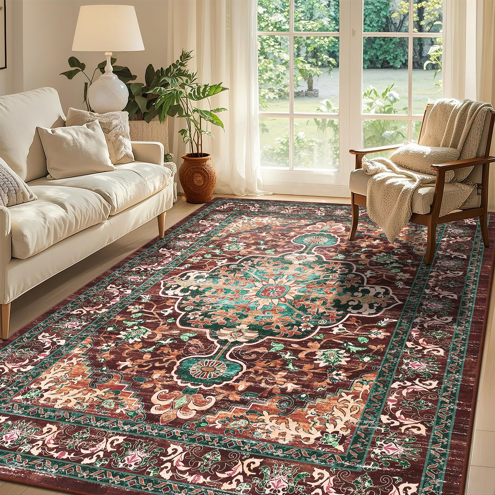 Photo 1 of ***REFERENCE IMAGE***U'Artlines Boho Vintage Area Rug 6x9 ft Machine Washable Low Pile Soft Floor Carpet Non Slip Non Shedding Accent Rug for Living Room Bedroom Entryway Dining Room Office Rust?Teal