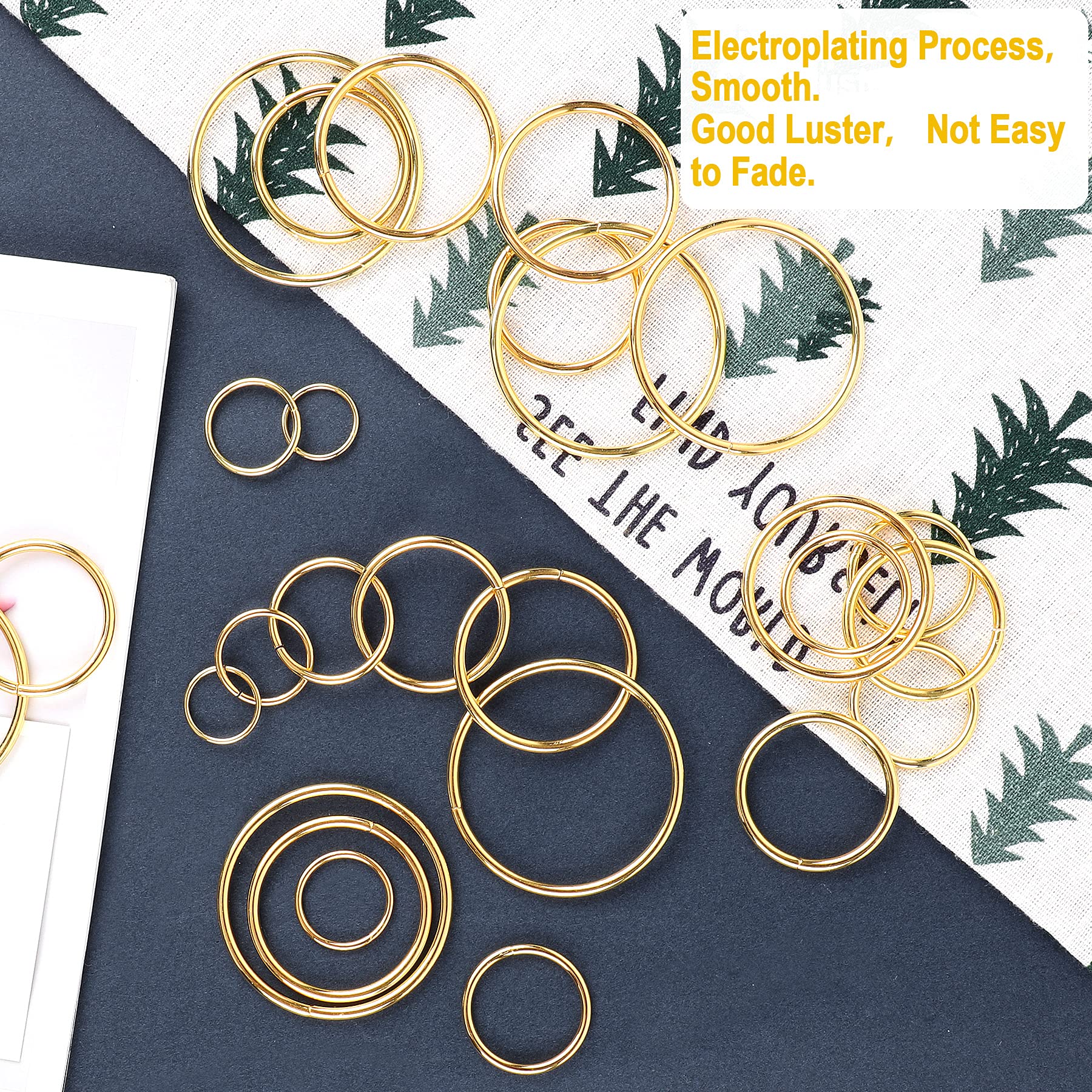 60Pcs 6 Sizes Gold Metal O Rings Multi-Purpose Buckle Loop Ring for Hardware Bags DIY Keychains Belts Craft Projects, 15mm, 20mm, 25mm, 32mm, 38mm, 50mm