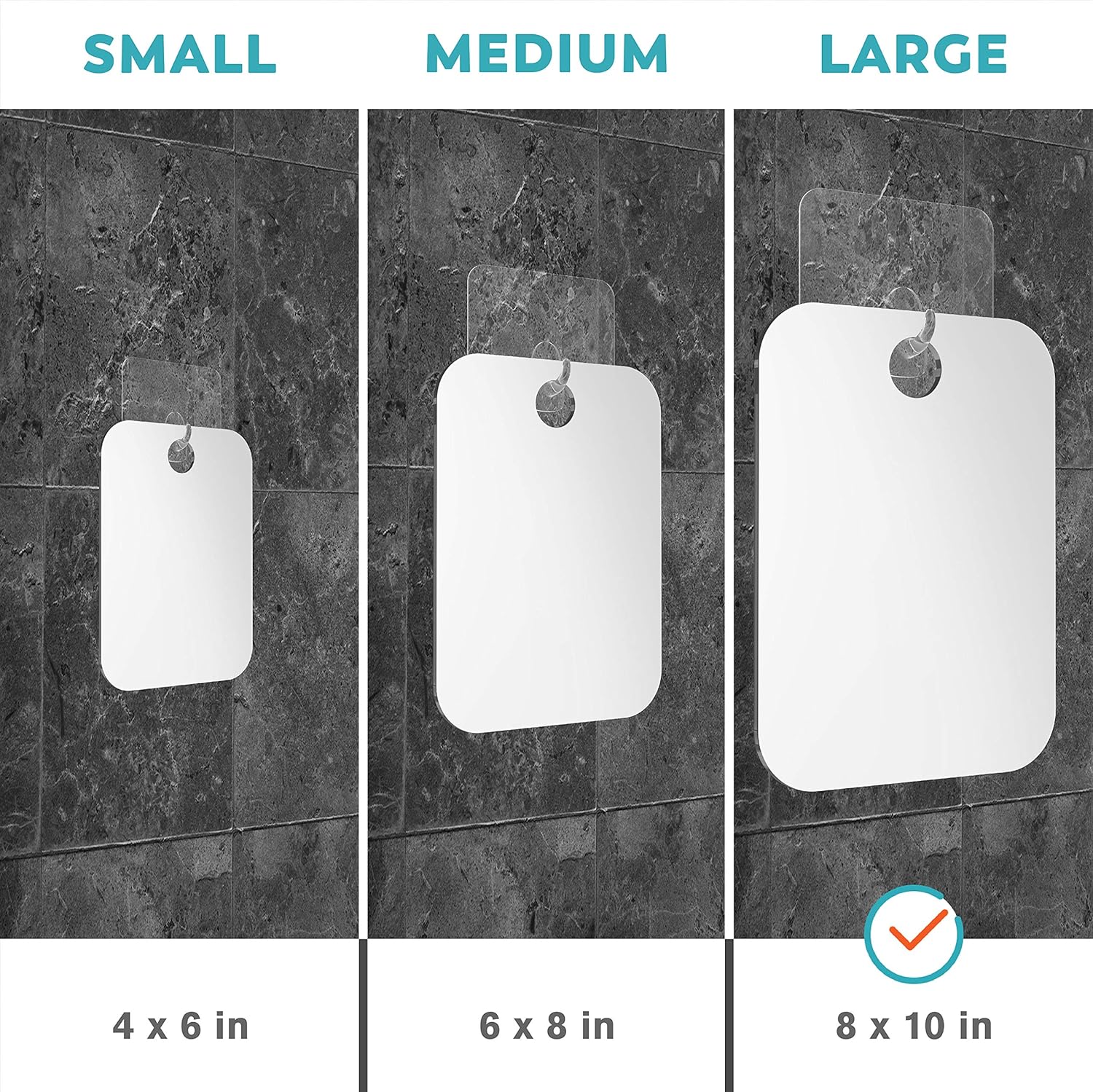 HONEYBULL Shower Mirror (Large 8x10 inches) Flat Fogless Mirror with Razor Hook, Anti Fog Technology, Waterproof & Shatterproof, Bathroom Accessories for Men & Women -